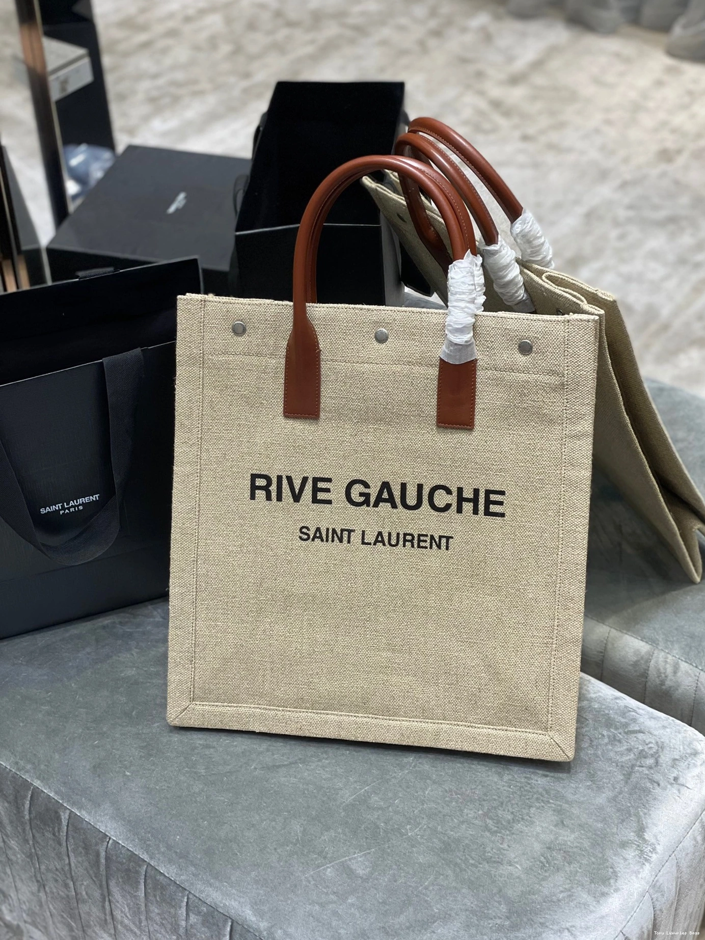 Tony Luxuries BAG N RIVE YSL IN COTTON AND GAUCHE S LINEN SHOPPING 0818